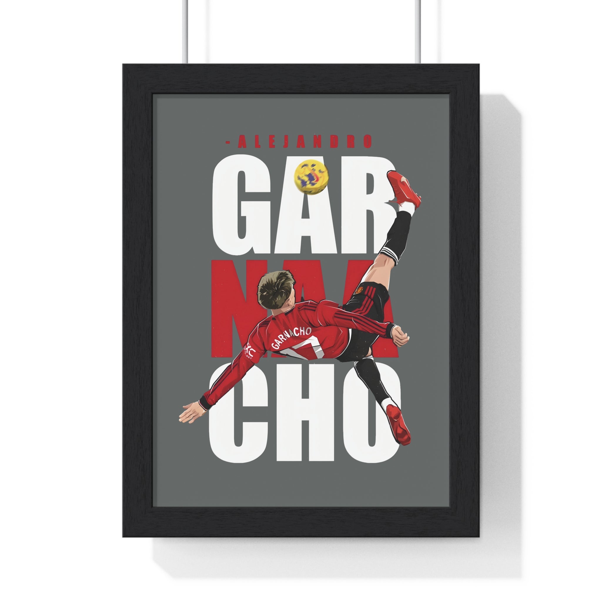 Garnacho Framed Print of Overhead Kick Goal, Manchester United Fans 8" x 11" Picture, Alejandro Garnacho Souvenir, Custom Wood Frame