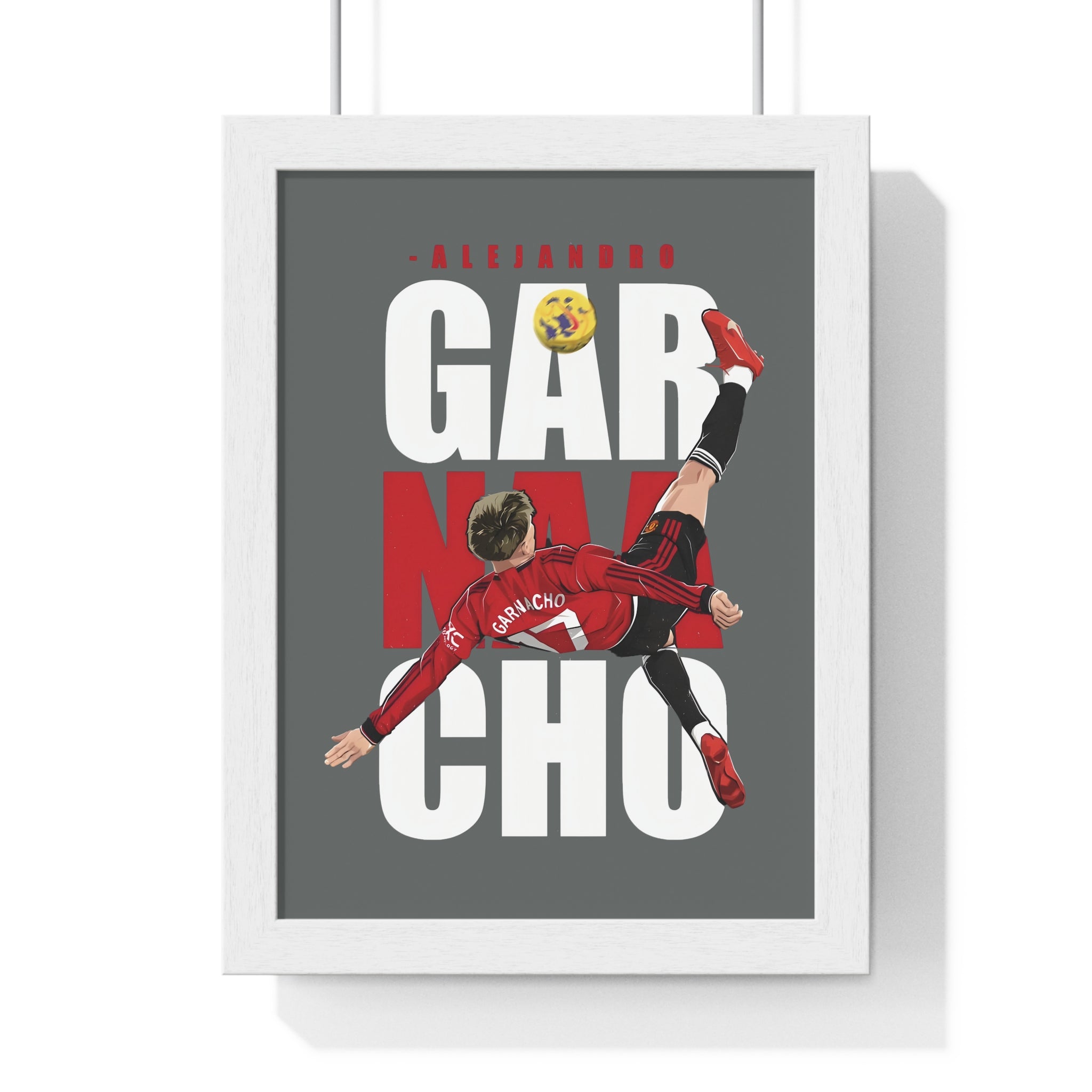 Garnacho Framed Print of Overhead Kick Goal, Manchester United Fans 8" x 11" Picture, Alejandro Garnacho Souvenir, Custom Wood Frame