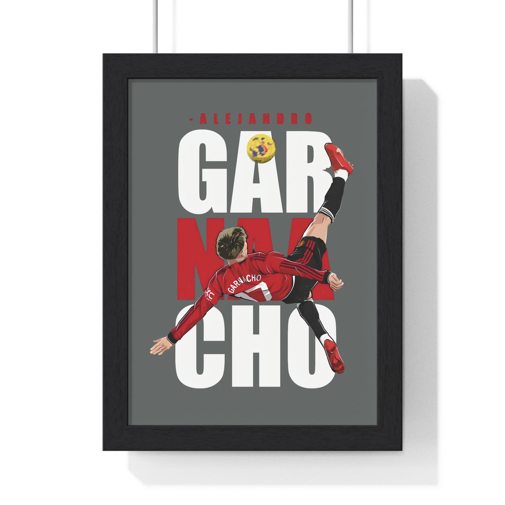 Garnacho Framed Print of Overhead Kick Goal, Manchester United Fans 8" x 11" Picture, Alejandro Garnacho Souvenir, Custom Wood Frame
