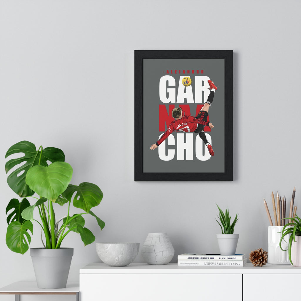 Garnacho Framed Print of Overhead Kick Goal, Manchester United Fans 8" x 11" Picture, Alejandro Garnacho Souvenir, Custom Wood Frame