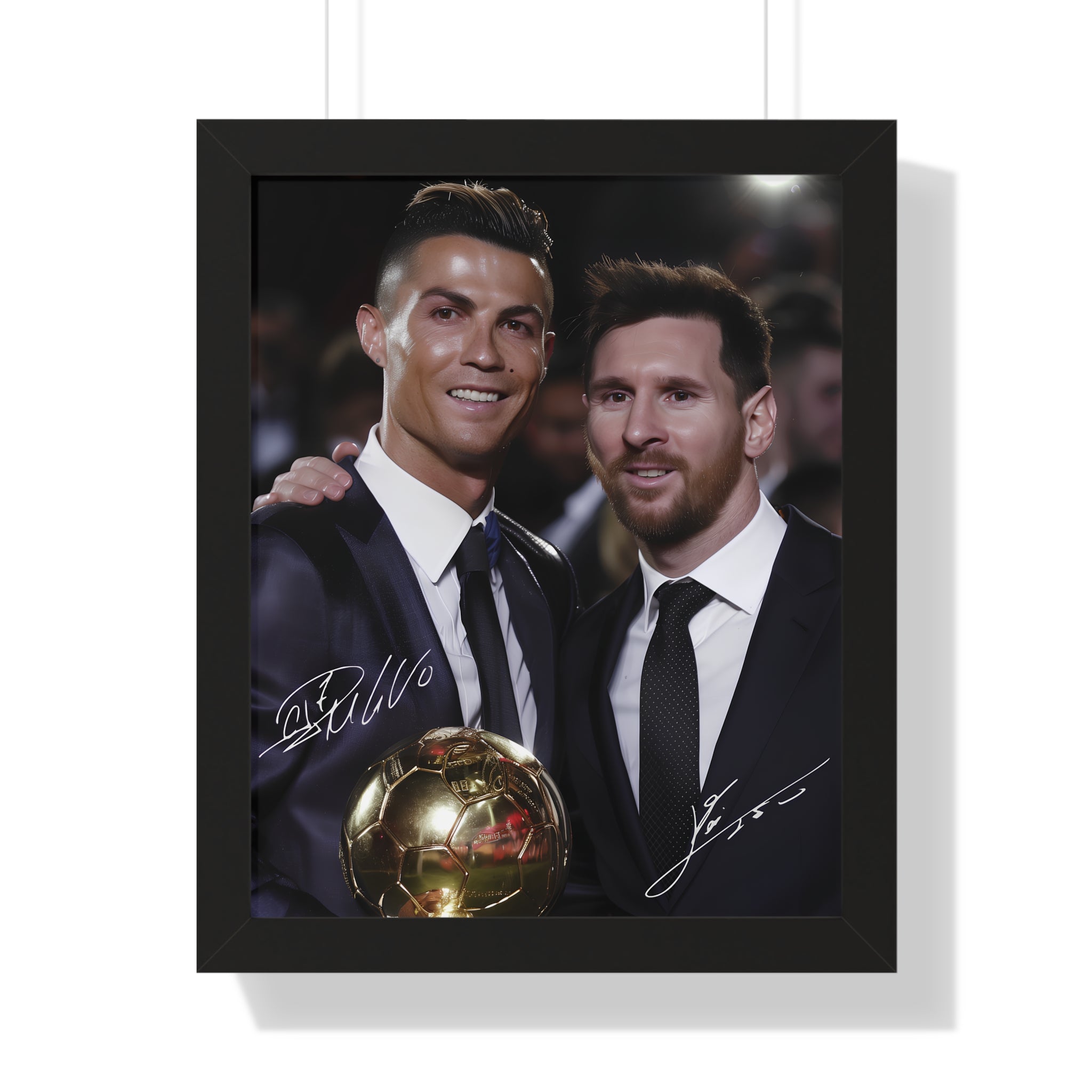 Ronaldo & Messi with Ballon d'Or Framed Print, with Signatures