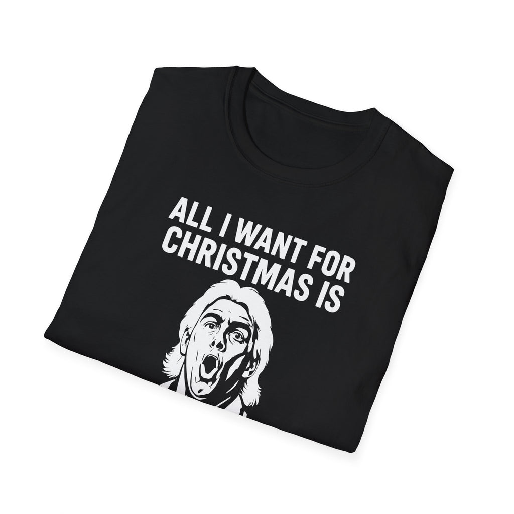 All I Want For Christmas Is Woooooo! T-Shirt – Funny Nature Boy Wrestling Fan Holiday Tee – 16-Time Champion Xmas Gift