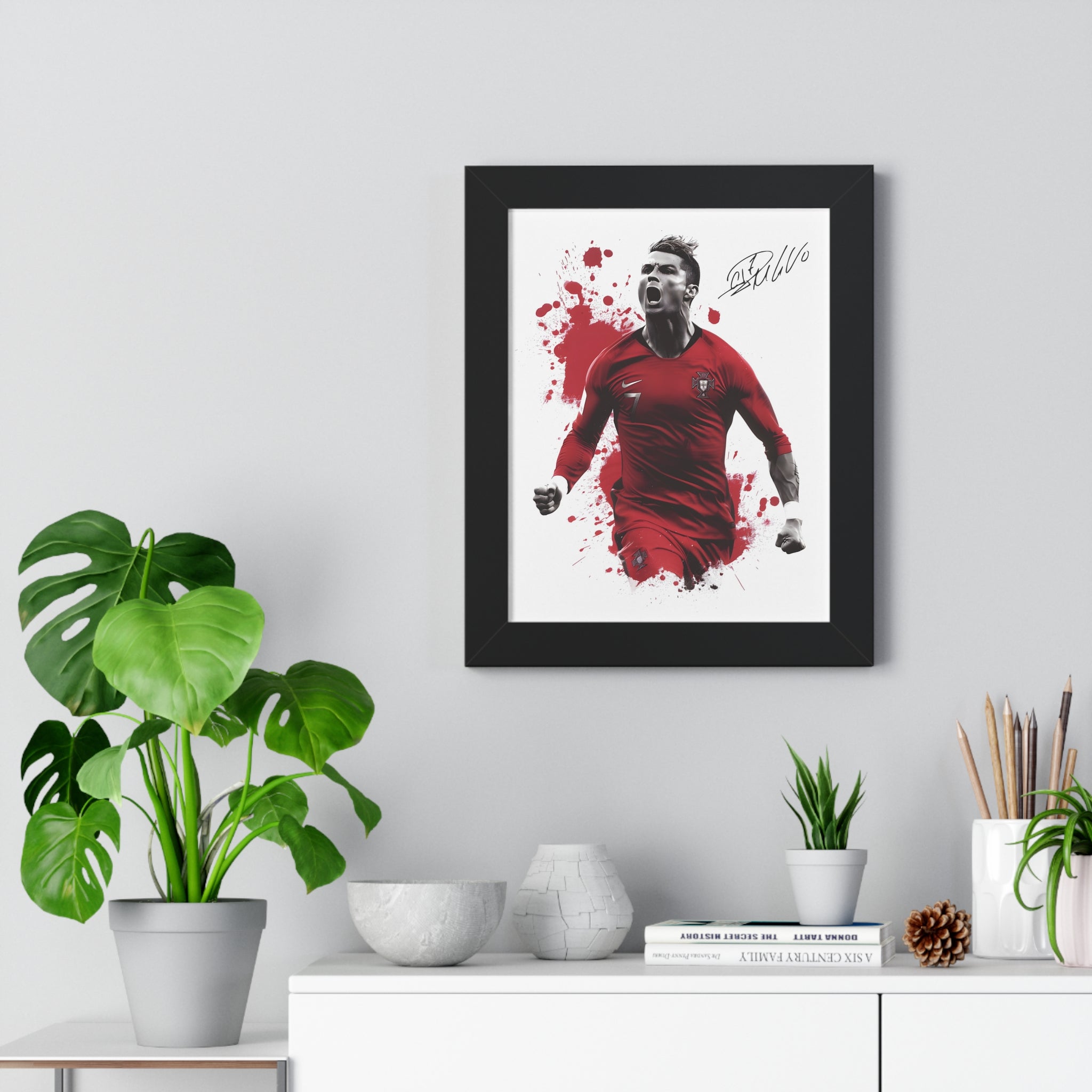 Ronaldo Framed Print with Signature | Celebrating for Portugal