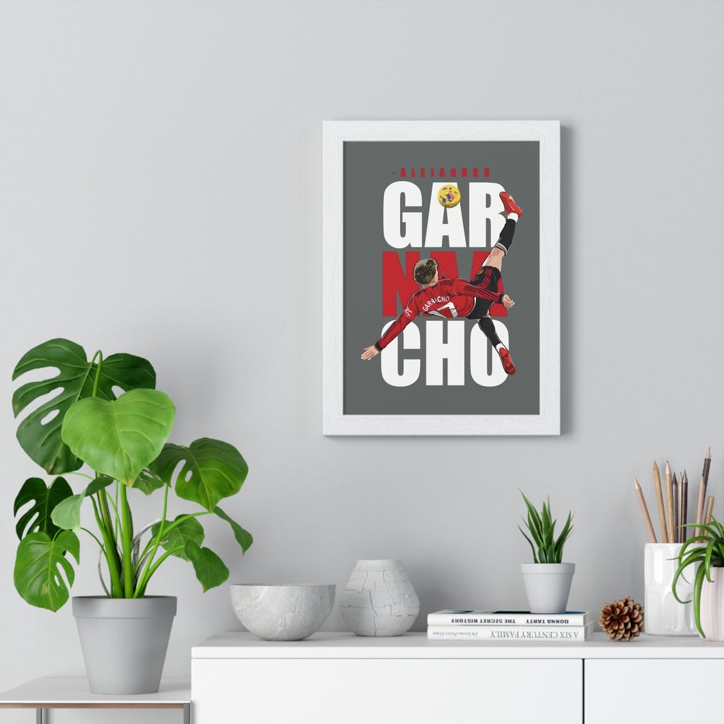 Garnacho Framed Print of Overhead Kick Goal, Manchester United Fans 8" x 11" Picture, Alejandro Garnacho Souvenir, Custom Wood Frame