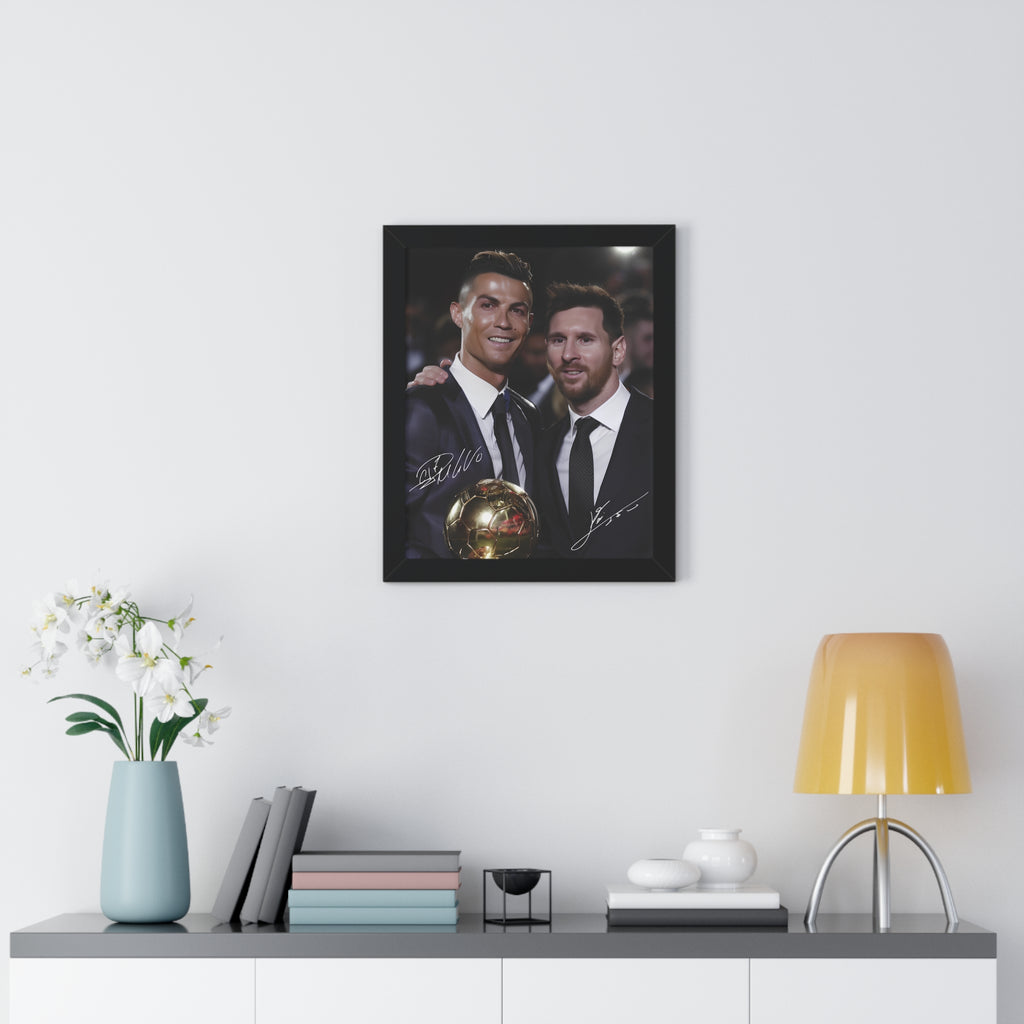 Ronaldo & Messi with Ballon d'Or Framed Print, with Signatures